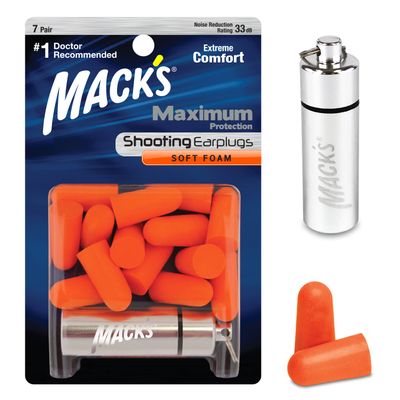 Mack's Maximum Protection Soft Foam Shooting Ear Plugs - 7 Pair Plus Travel Case, 33 dB Highest NRR Comfortable Earplugs for Hunting, Tactical, Target, Skeet and Trap Shooting | Made in USA