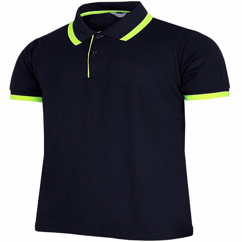 BCPOLO Men's Pique Polo Shirts Short Sleeve Fluorescent Point Polo Shirt Navy-L (Asia-XXL)