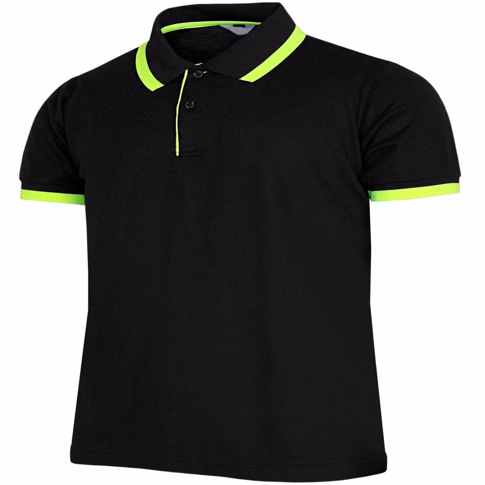 BCPOLO Men's Pique Polo Shirts Short Sleeve Fluorescent Point Polo Shirt Black-L (Asia-XXL)