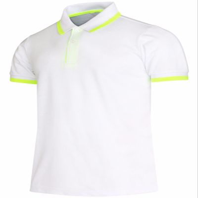 BCPOLO Men's Pique Polo Shirts Short Sleeve Fluorescent Point Polo Shirt White-L (Asia-XXL)