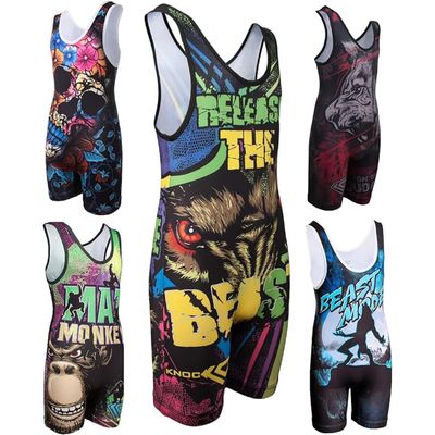 KO Sports Gear Unisex Wrestling Singlet for Adult Wrestlers - Wrestling Singlet for Men & Women - Bold Durable Uniform, Stretchy Breathable Material - Release the Beast, Adult 3X-Large