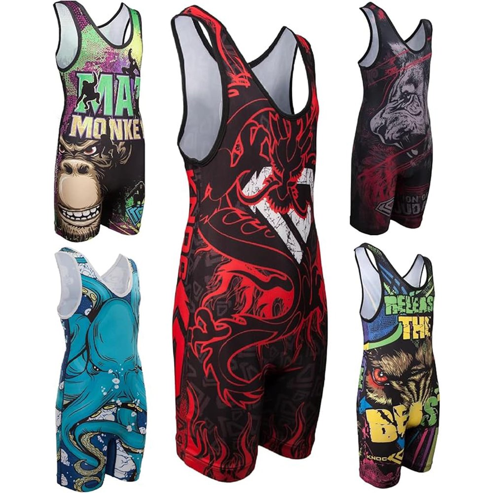 KO Sports Gear Unisex Wrestling Singlet for Adult Wrestlers - Wrestling Singlet for Men & Women - Bold Durable Uniform, Stretchy Breathable Material - Red Dragon, Adult X-Large