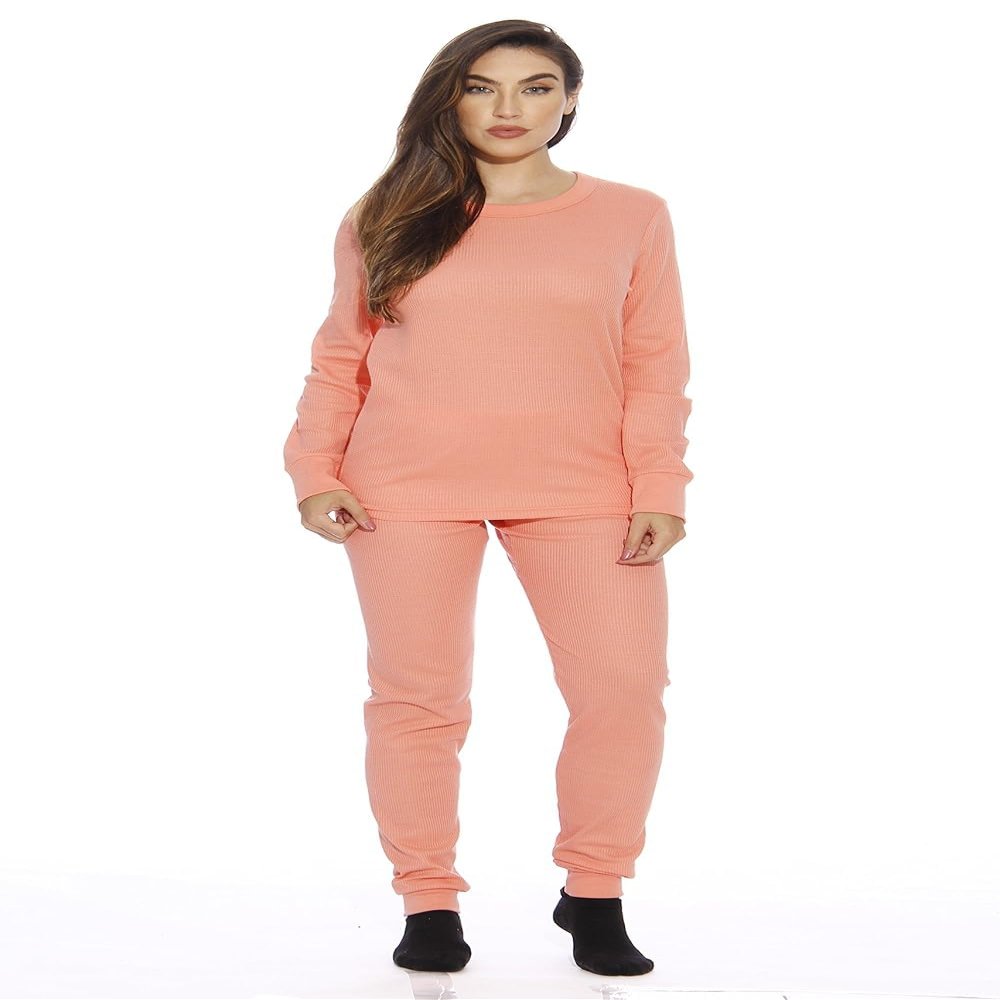 Just Love 95862-Coral-XXL Women's Thermal Underwear Pajamas Set Base Layer Thermals
