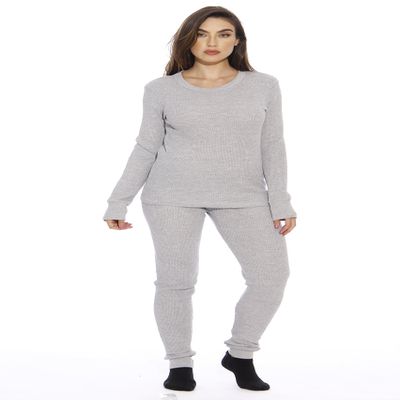 Just Love 2-Piece Women's Thermal Underwear Set Waffle Knit Base Layer Thermals, Grey, 3X