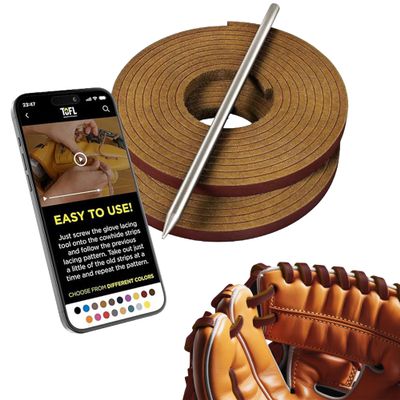TOFL Softball and Baseball Glove Lace Kit | Mitt Lace Glove Repair Lacing Kit | 2 Leather Laces with Lacing Needle for Catchers Glove| Burgundy