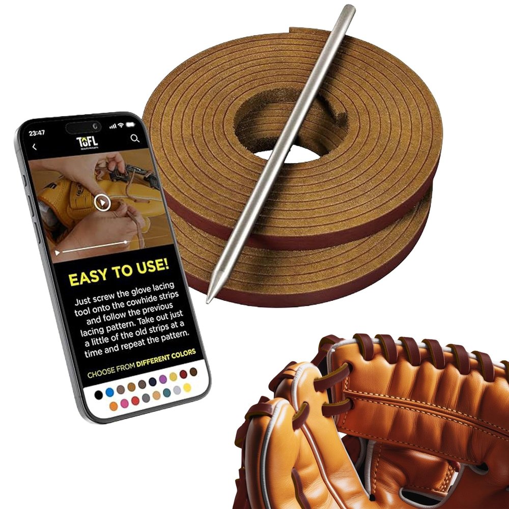TOFL Softball and Baseball Glove Lace Kit | Mitt Lace Glove Repair Lacing Kit | 2 Leather Laces with Lacing Needle for Catchers Glove| Burgundy