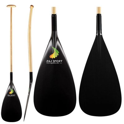 Z&J SPORT Hybrid Outrigger Paddle, Teardrop Shape Carbon Blade for Outrigger Canoe Waka AMA, vaa, Wooden Bent Shaft and 12Offset (M,48")
