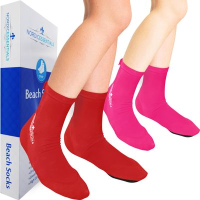 Nordic Essentials Beach Socks - Sand sports - Volleyball, Soccer, Snorkeling - Kids, Women, Men 1 Yr Warranty (4, Pink + Red, Medium)