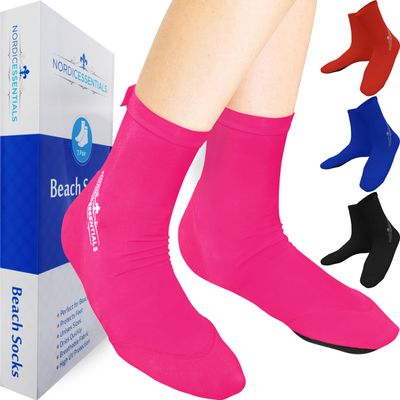 Nordic Essentials Aqua Beach Socks - 1 Pair - for Sand Soccer, Volleyball, Swim, Diving, Snorkel Equipment for Men, Women, Kids, Youth - Neoprene Lycra Waterproof Booties - Sun Protection M - Pink