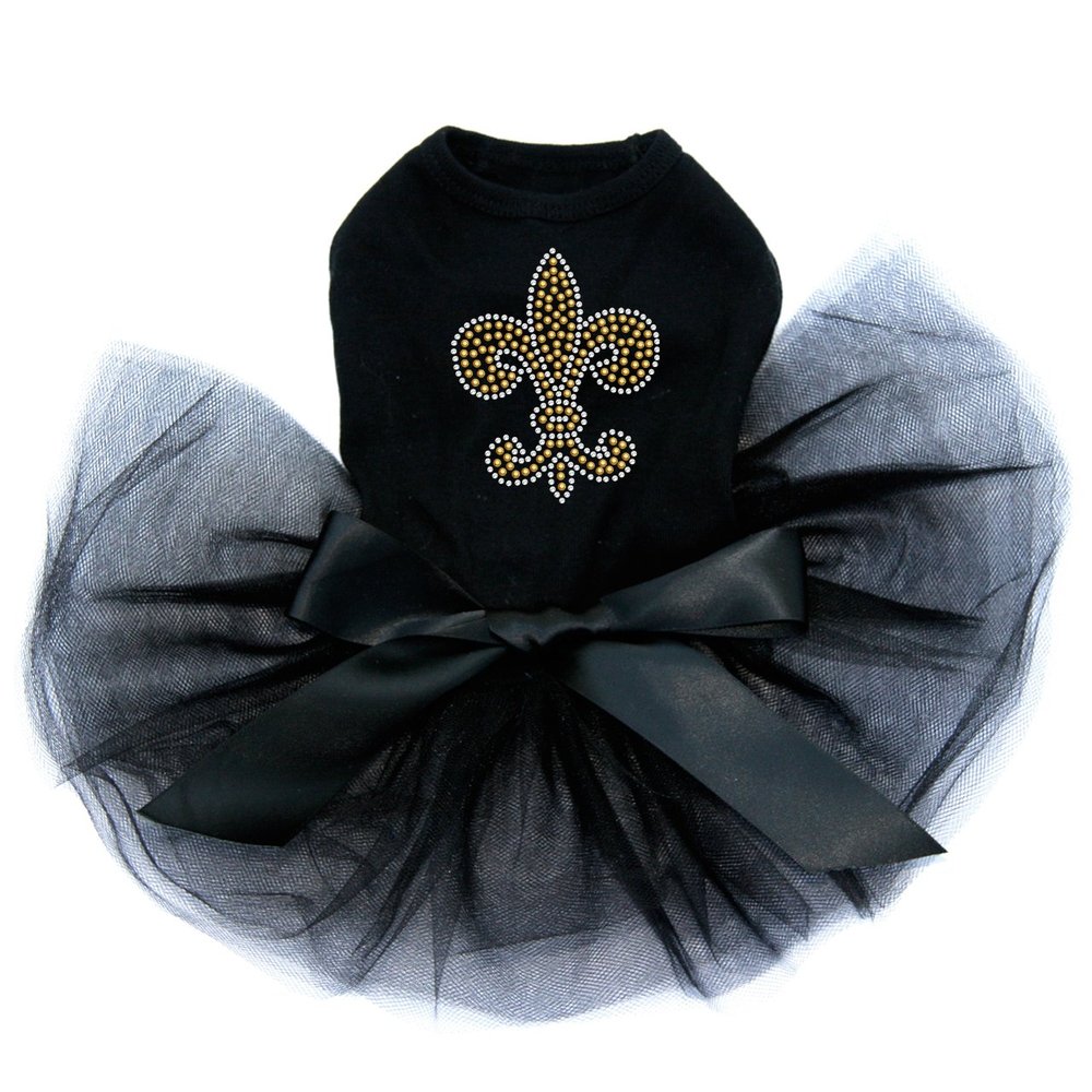 Fleur de Lis Gold Rhinestuds - Bling Rhinestone Dog Tutu Dress, 4XL Black
