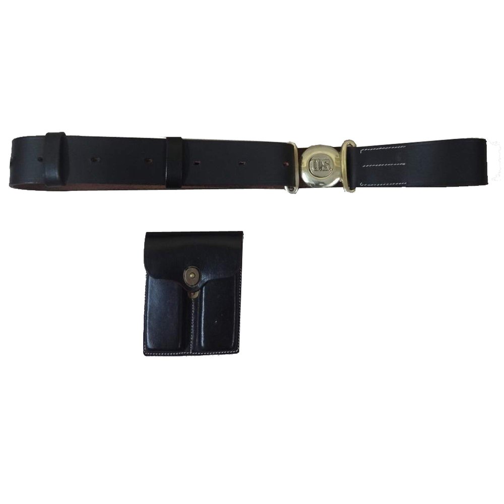 warreplica WWII US Officers Leather Garrison Belt with Pouch Reproduction for Collectors, Historical Display, Reenactment, Military Costume, LARP, Tactical Props, Photography, and Replica Gear