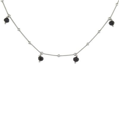 Sterling Silver Faceted Black Spinel Station Necklace Rhodium Finish Italy 19-20 inch