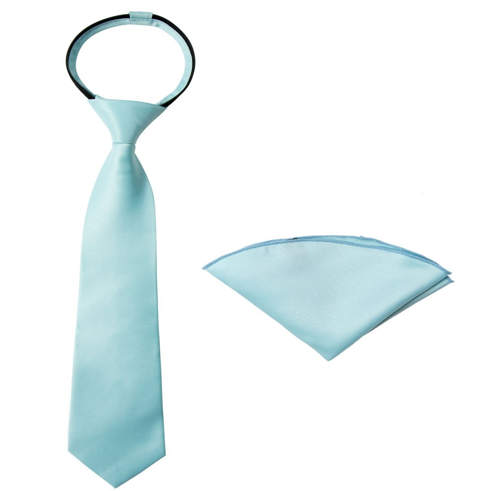 Spring Notion Boys' Satin Zipper Necktie and Handkerchief Set Small Aqua
