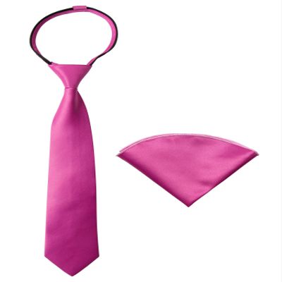 Spring Notion Boys' Satin Zipper Necktie and Handkerchief Set Extra Small Fuchsia
