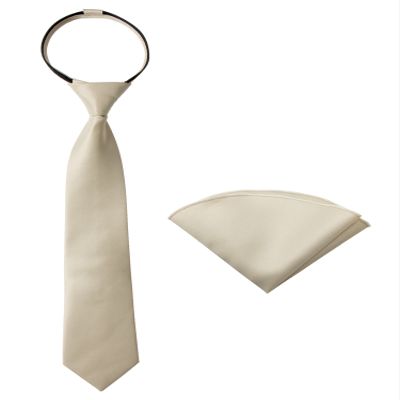 Spring Notion Boys' Satin Zipper Necktie and Handkerchief Set Extra Small Champagne