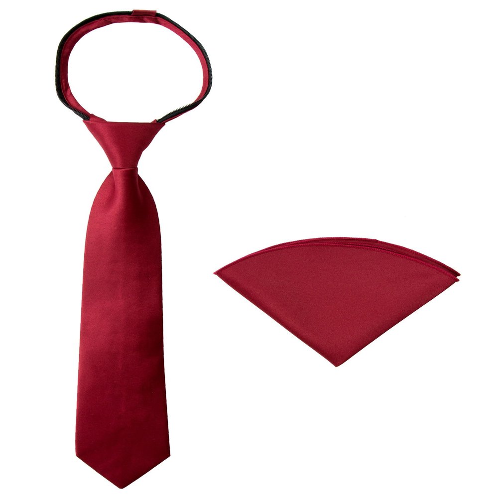 Spring Notion Boys' Satin Zipper Necktie and Handkerchief Set Medium Red