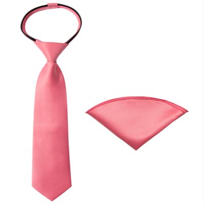 Spring Notion Boys' Satin Zipper Necktie and Handkerchief Set Medium Coral