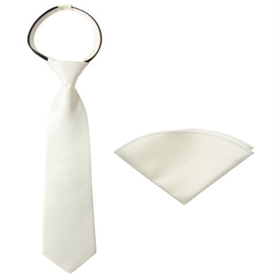 Spring Notion Boys' Satin Zipper Necktie and Handkerchief Set Small Ivory