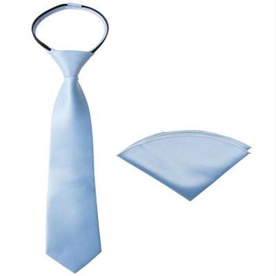 Spring Notion Boys' Satin Zipper Necktie and Handkerchief Set Large Light Blue