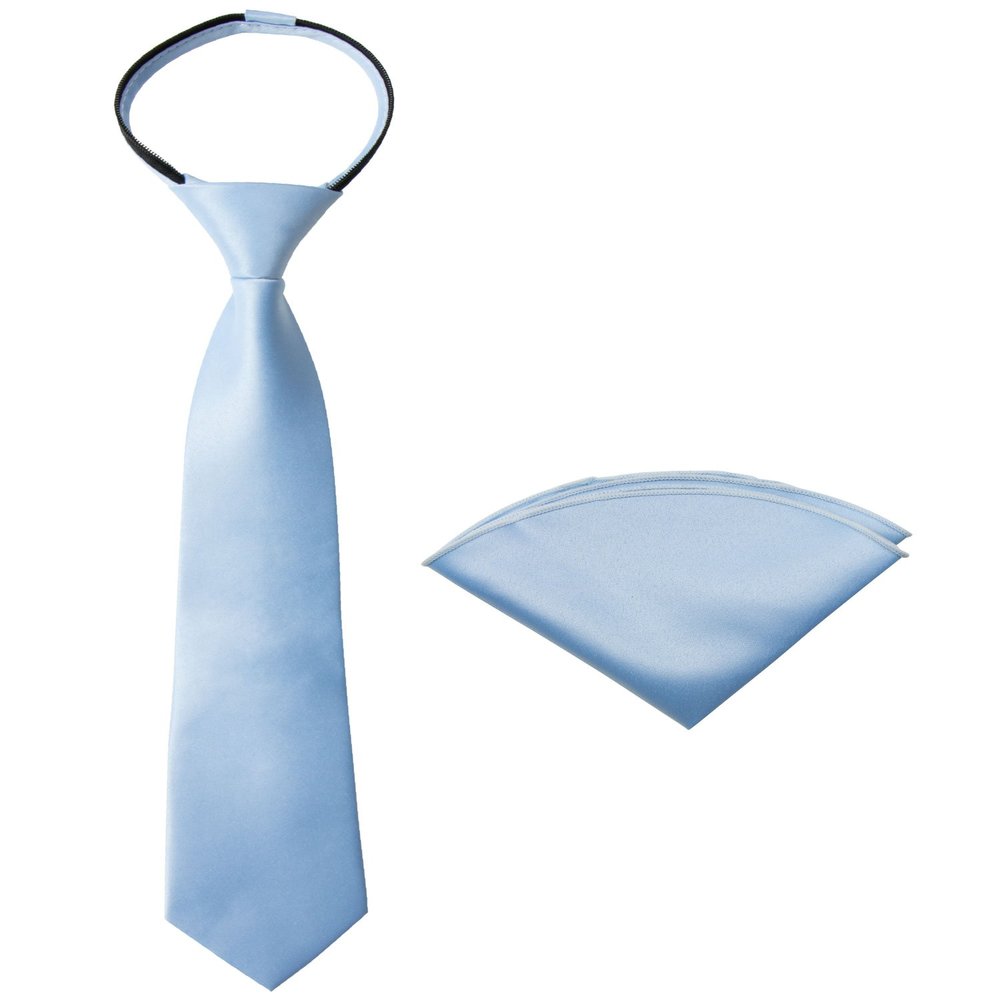 Spring Notion Boys' Satin Zipper Necktie and Handkerchief Set Large Light Blue