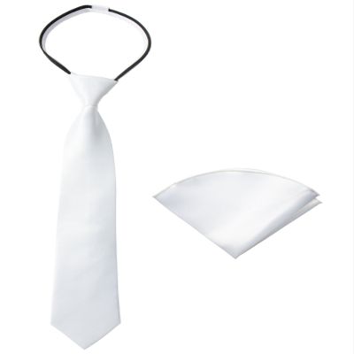 Spring Notion Boys' Satin Zipper Necktie and Handkerchief Set Extra Large White