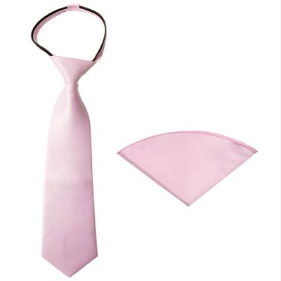 Spring Notion Boys' Satin Zipper Necktie and Handkerchief Set Extra Small Light Pink
