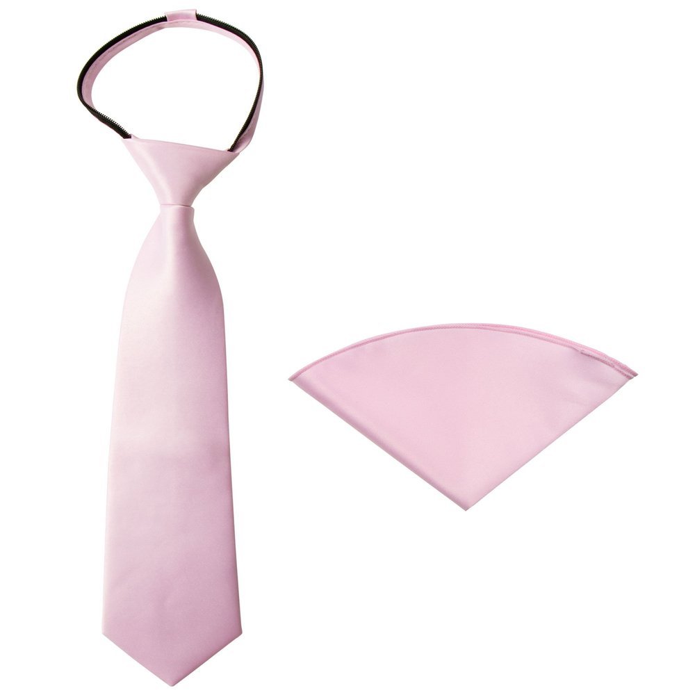 Spring Notion Boys' Satin Zipper Necktie and Handkerchief Set Extra Small Light Pink