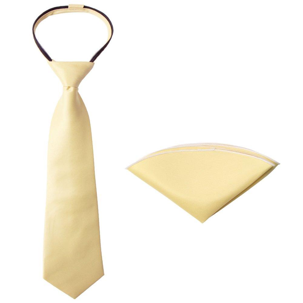Spring Notion Boys' Satin Zipper Necktie and Handkerchief Set Extra Small Yellow