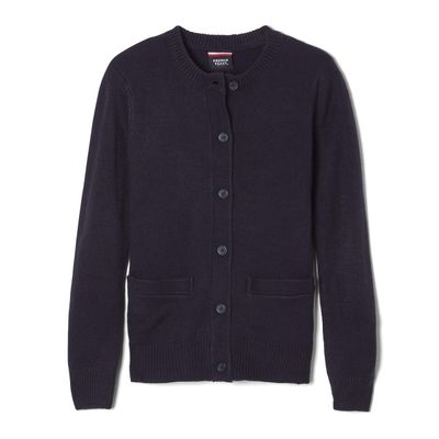 French Toast Girls' Anti-Pill Crewneck Cardigan Sweater, Navy, XXL (18/20)