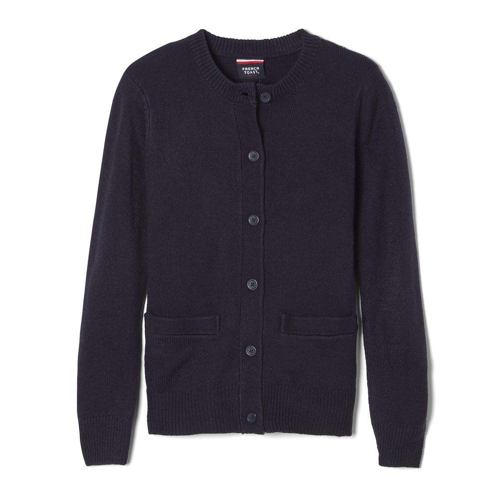 French Toast Girls' Anti-Pill Crewneck Cardigan Sweater, Navy, XXL (18/20)