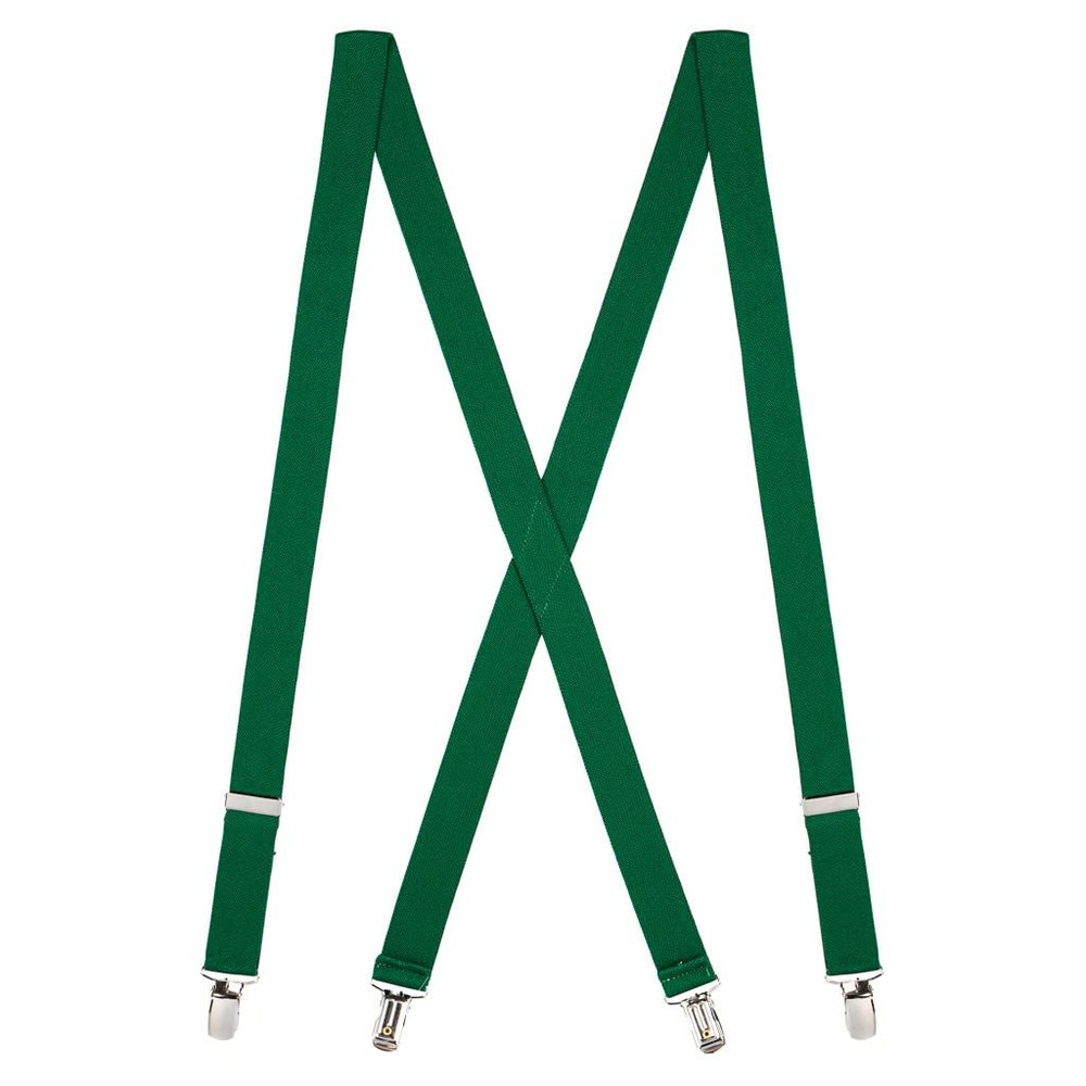 Suspender Store Solid Color 1-Inch Wide Elastic Suspenders - Sewn X-Back - Clip - 54" for 6'1" to 6'5" tall - Kelly Green