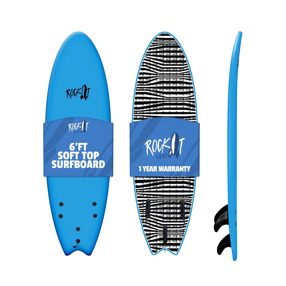 Rock-It Albert 6ft Soft Top Surfboard, Surf Board for Kids, Tabla De Surf, Kids Surfboard, Surfing Board Designed for Beginners - Innovative Design for Safety & Easy to Paddle (Blue)