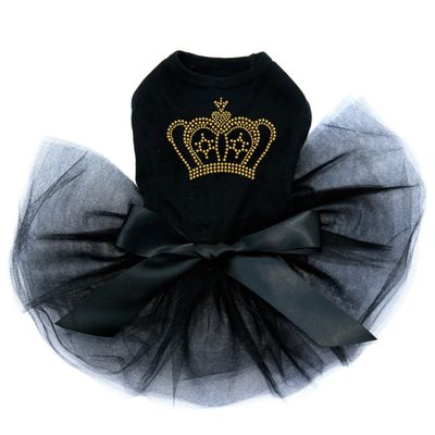 Crown #10 - Gold Rhinestuds - Bling Rhinestone Dog Tutu Dress, XS Black