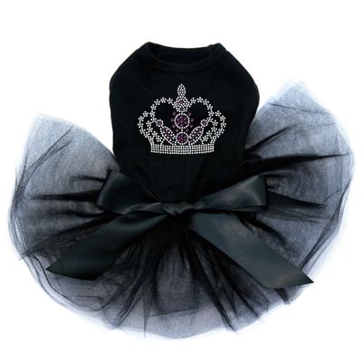 Crown #13 - Clear and Purple - Bling Rhinestone Dog Tutu Dress, XL Black