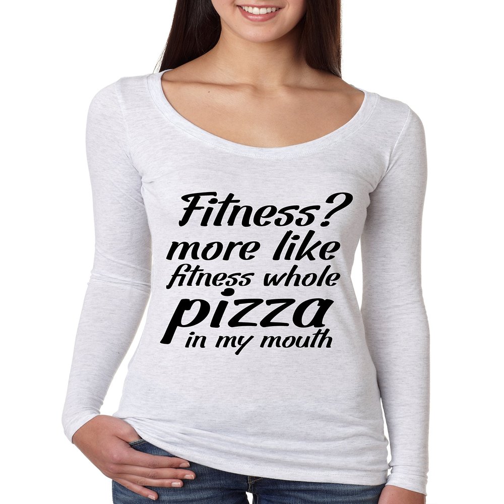 ALLNTRENDS Women's Shirt Fitness More Like Whole Pizza Cool Stuff (L, Heather White)