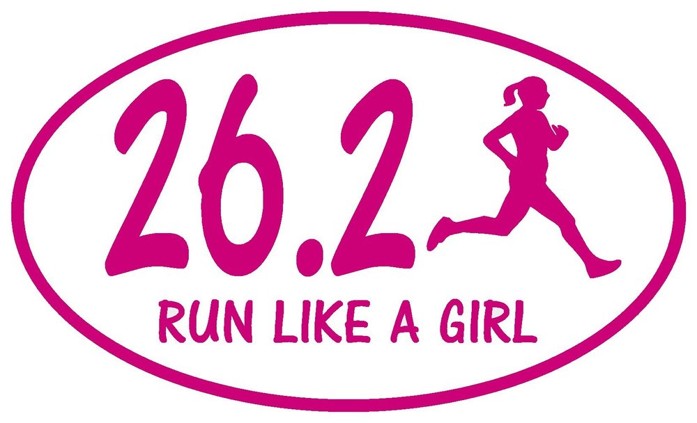 26.2 Run Like a Girl, I Make Decals, Pink Oval Half Marathon Run car Bumper Window Sticker 5" x 3", Euro Oval - Runner, Running, Race, Girl, Marathon, Vinyl Sticker Decal