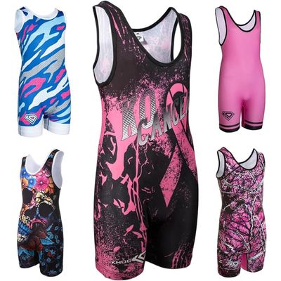 KO Sports Gear Unisex Wrestling Singlet for Adult Wrestlers - Wrestling Singlet for Men & Women - Bold Durable Uniform, Stretchy Breathable Material - KO Cancer, Adult X-Small