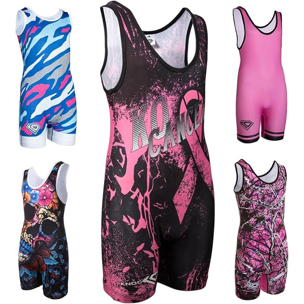 KO Sports Gear Unisex Wrestling Singlet for Adult Wrestlers - Wrestling Singlet for Men & Women - Bold Durable Uniform, Stretchy Breathable Material - KO Cancer, Adult X-Small