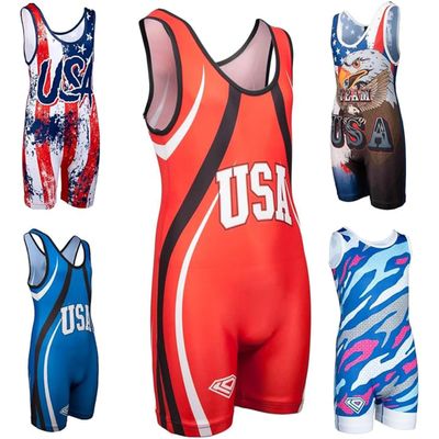 KO Sports Gear Unisex Wrestling Singlet for Adult Wrestlers - Wrestling Singlet for Men & Women - Bold Durable Uniform, Stretchy Breathable Material - USA Red, Adult 3X-Large