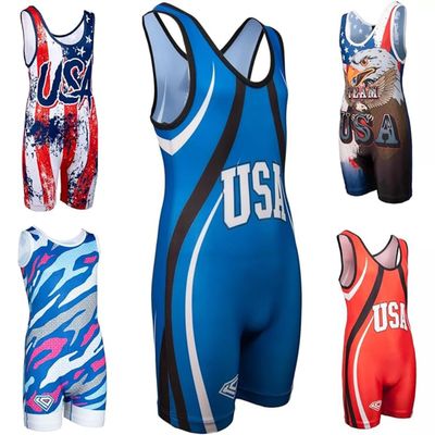 KO Sports Gear Unisex Wrestling Singlet for Adult Wrestlers - Wrestling Singlet for Men & Women - Bold Durable Uniform, Stretchy Breathable Material - USA Blue, Adult X-Large