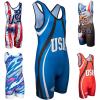 KO Sports Gear Unisex Wrestling Singlet for Youth Wrestlers - Wrestling Singlet for Boys & Girls - Bold Durable Uniform, Stretchy Breathable Material - USA Blue, Youth X-Small view 1