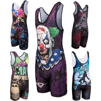 KO Sports Gear Unisex Wrestling Singlet for Adult Wrestlers - Wrestling Singlet for Men & Women - Bold Durable Uniform, Stretchy Breathable Material - Zombie Clown, Adult 3X-Large