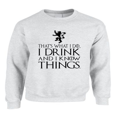 ALLNTRENDS Adult Crewneck That's What I Do I Drink and I Know Things Top (3XL, Ash)