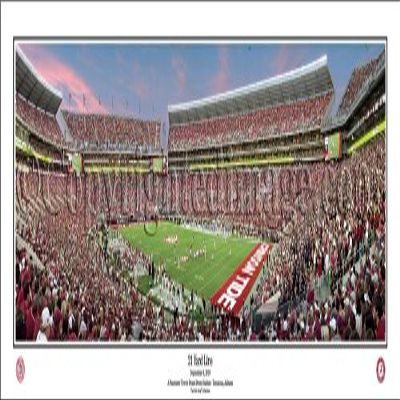 Alabama Crimson Tide Bryant Denny Stadium Tuscaloosa, AL 21 Yard Line - NCAA 13.5x39 Panoramic Poster. Frame Dimensions 15.5x41 Deluxe Double Matt & Black "Mahogany" Wood Frame with Plexi Glass #5029