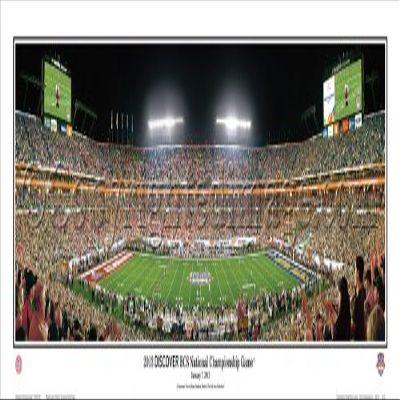 Alabama beat Notre Dame 2013 BCS National Championship Game - NCAA Collage 13.5x39 Panoramic Poster. Frame Dimensions 15.5x41 Deluxe Double Matt & Black "Mahogany" Wood Frame with Plexi Glass #5036