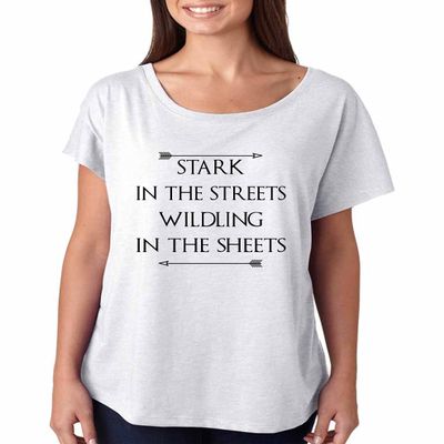 ALLNTRENDS Women's Dolman Stark in The Streets Wildling in The Sheets Top (2XL, Heather White)