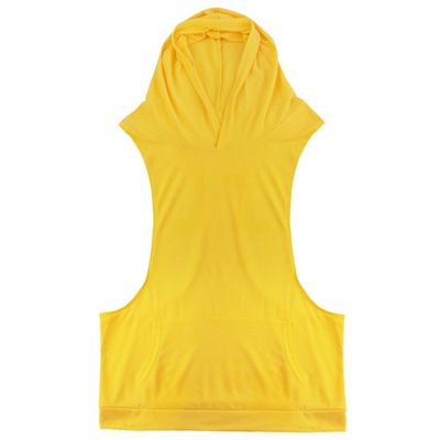 FEESHOW Men's Hooded Gym Tank Top Stringer Bodybuilding Vest Workout Muscle Shirt Yellow X-Large