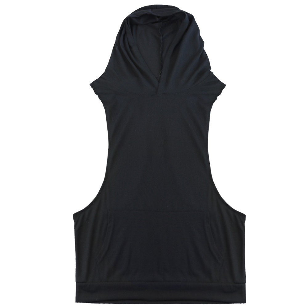 FEESHOW Men's Hooded Gym Tank Top Stringer Bodybuilding Vest Workout Muscle Shirt Black X-Large