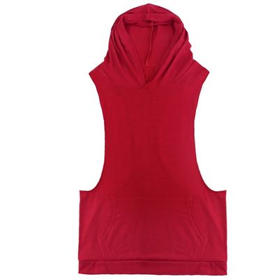 Men's Hooded Gym Tank Top Stringer Bodybuilding Vest Workout Muscle Shirt Red Small