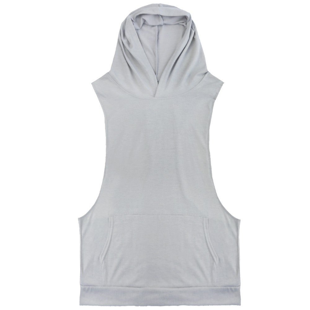 FEESHOW Men's Hooded Gym Tank Top Stringer Bodybuilding Vest Workout Muscle Shirt Grey X-Large